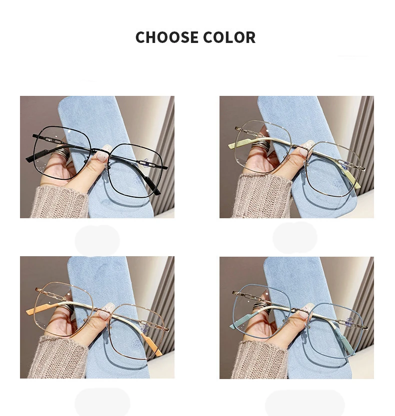 Oversized Eyewear Anti Blue Light Filter Eyeglass Square Metal Frame Blue Light Blocking Eye Glasses Eyeglasses