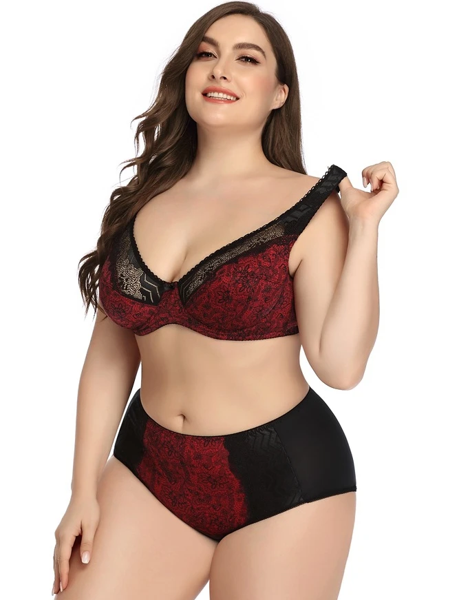 
Hot selling lace plus size womens bra set classic push up sexy embroidered ladies bra and panties 