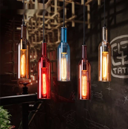 
Nordic style theme restaurant bar personality creative bar table lamp coffee shop color wine bottle glass chandelier 