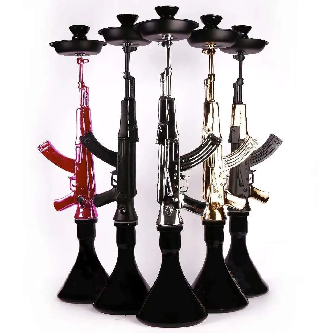 Factory Russian Deluxe MOB gold Pink Nargile Resin smoking set Ak47 Gun shape Chicha Shisha Hookah large Ak47 hookah