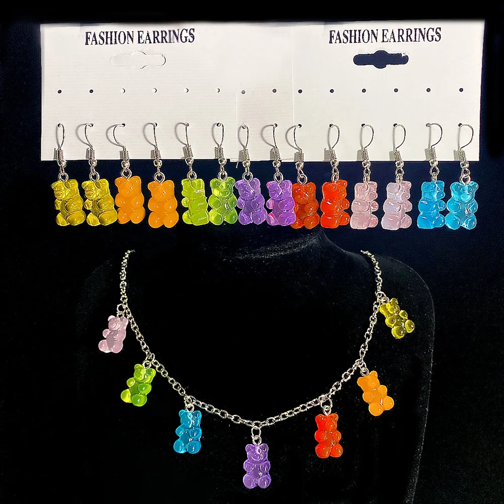 2021 New lovely Teddy Gummy colored candy bear pendant necklace jewelry for women and kids gifts