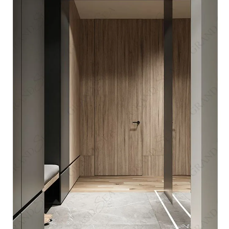 Villa high-end interior room door customize frameless door with hidden hinge walnut invisible flush wooden door