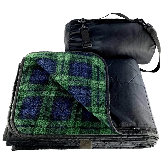 Large waterproof windproof quilted fleece stadium picnic camping blanket