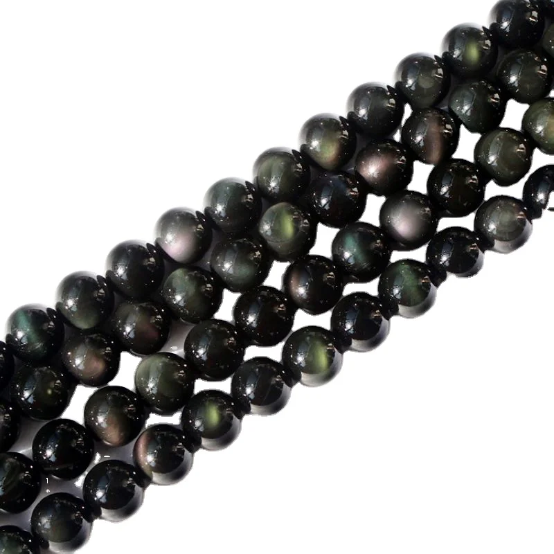 gemstone beads black obsidian Rainbow obsidian round beads for jewelry making