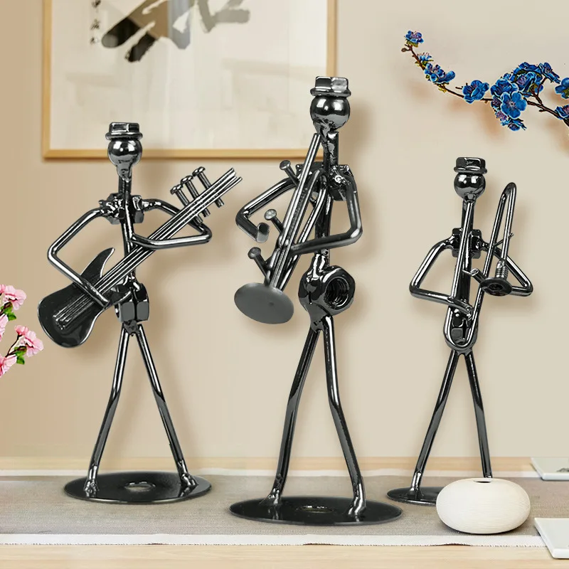 Metal Musician Guitar Player Statue Musical Instrument Little Iron Art Collectible Cafe Office Book Shelf Decorate Figurine Home