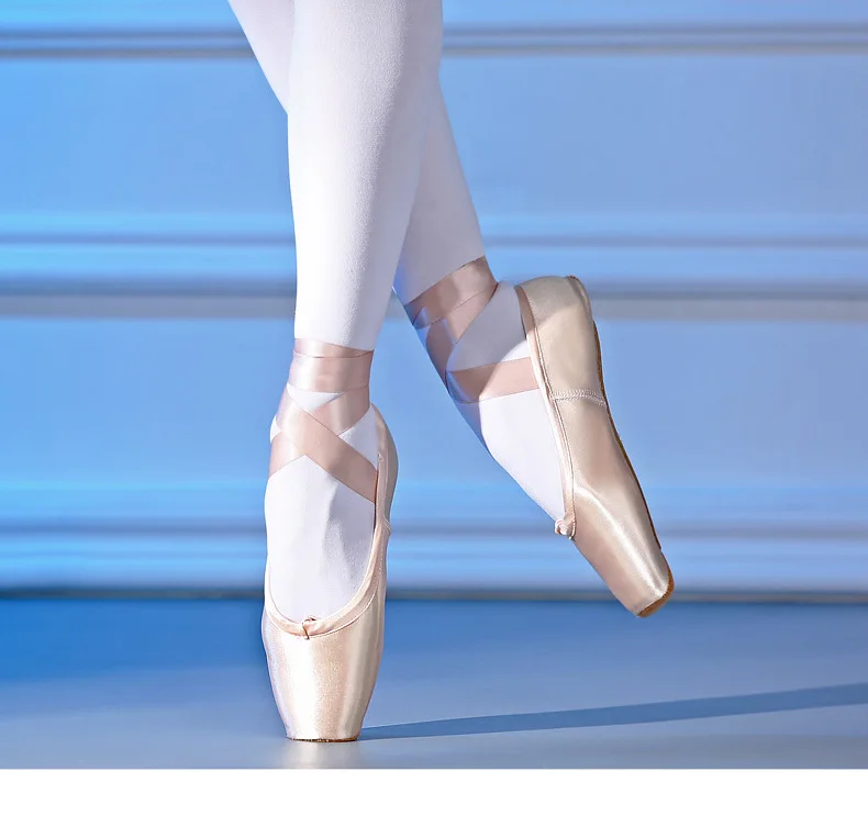 Professional satin Soft Ballet Pointe Shoes with Ribbons leather tips ballet pointed dance slippers customized