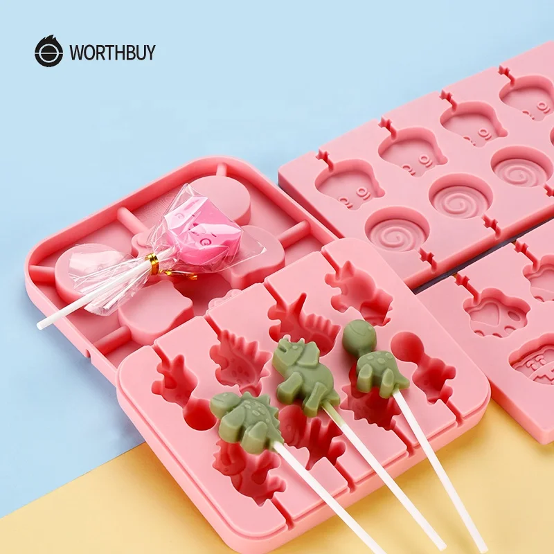 Amazon Hot Sale Children Hard Candy Mold Chocolate Biscuit Baking Tool Food Grade Silicone Lollipop Molds For Pasty