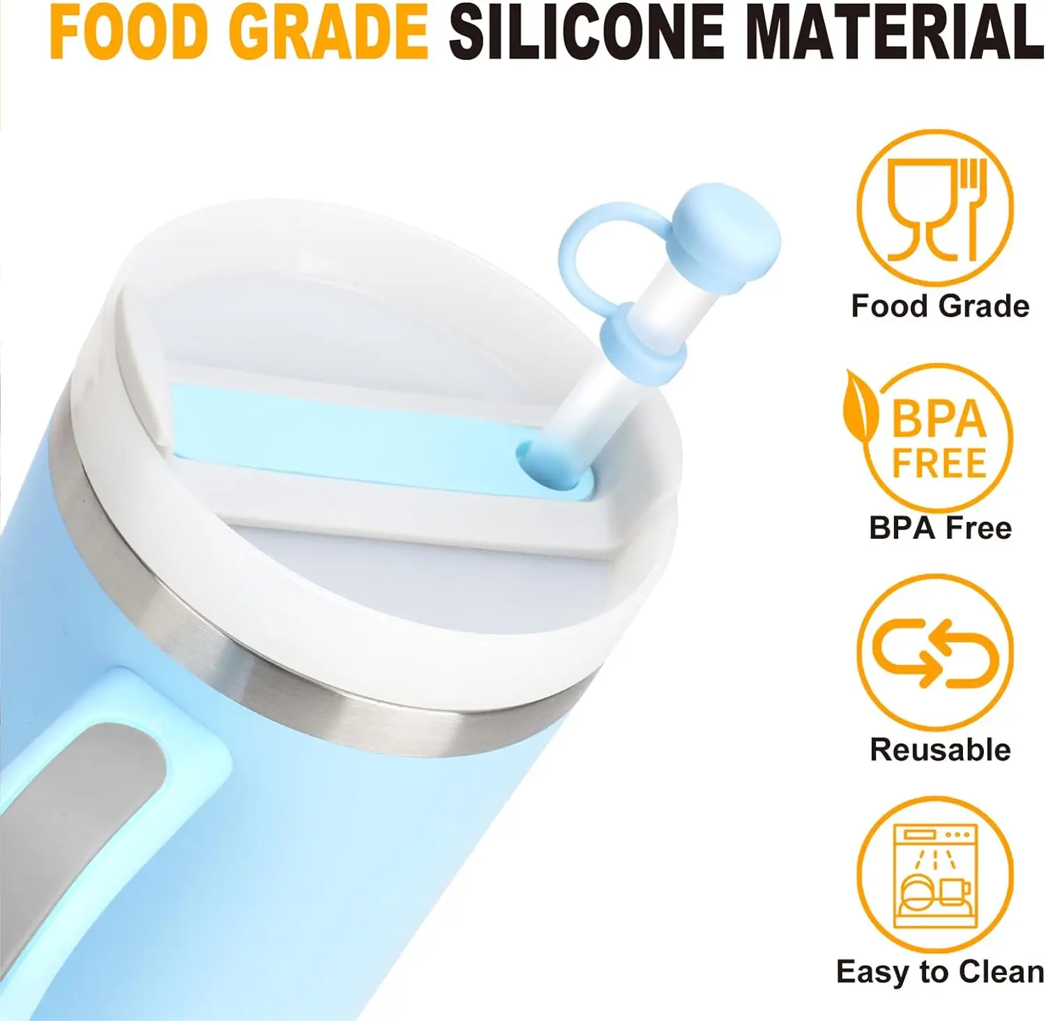 10mm Silicone Straw Cover for Stanley 30 40 Oz Tumbler Straw Cover Cap for Stanley Cup Accessories Straw Toppers