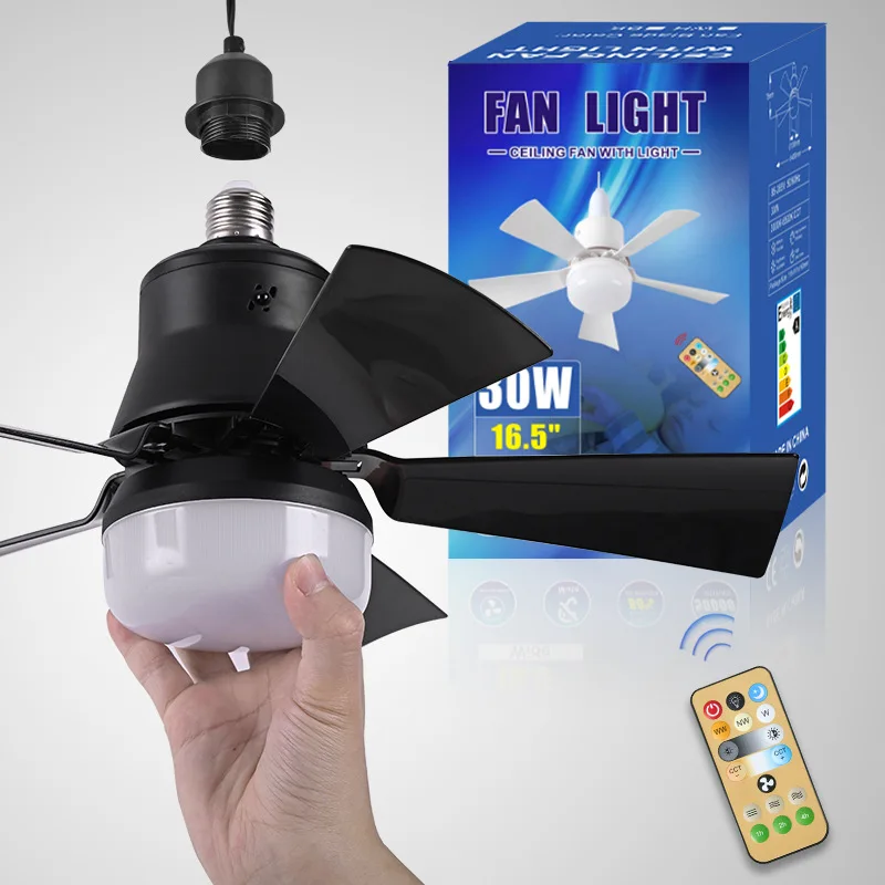 16.5 Inch Screw-in Small Ceiling Fan Light, E27 Base Light Bulb Fan with 6 Blades & 3 Speeds for Living Room, Bedroom, Dimmable