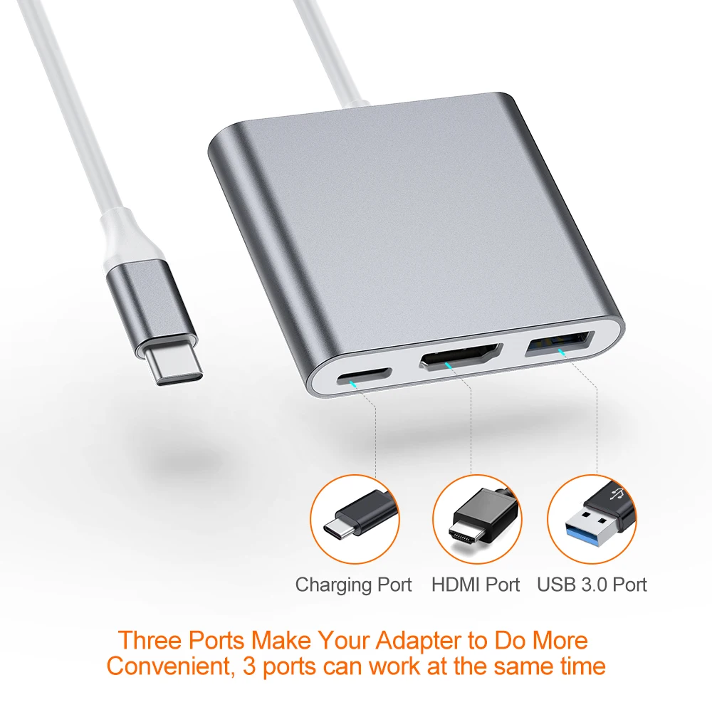 
Raycue 3 in 1 Aluminum USB 3.0 HDMI-compatible Type C USB C HUB for Macebook Pro 