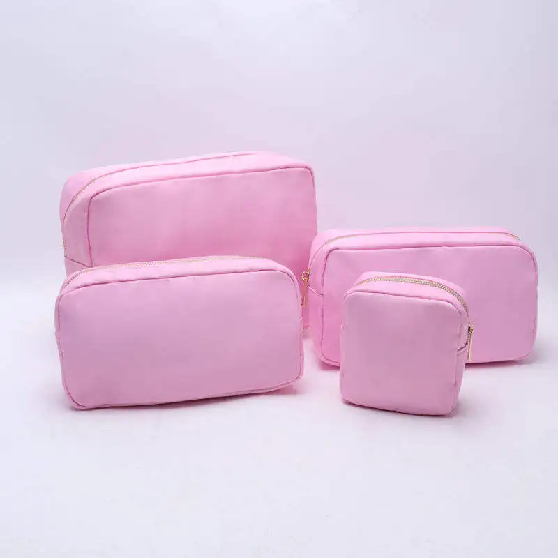 Keymay Stock Fast Ship DIY Cosmetic Bag with Chenille Letter Patches Makeup Bag Valentine Gift Nylon Pouch Bag for Travel