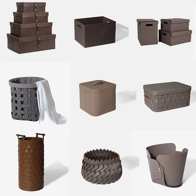 Wholesale custom PU or real cow Leather woven Storage box Basket with handle Organizer Home Decor clothing storage containers
