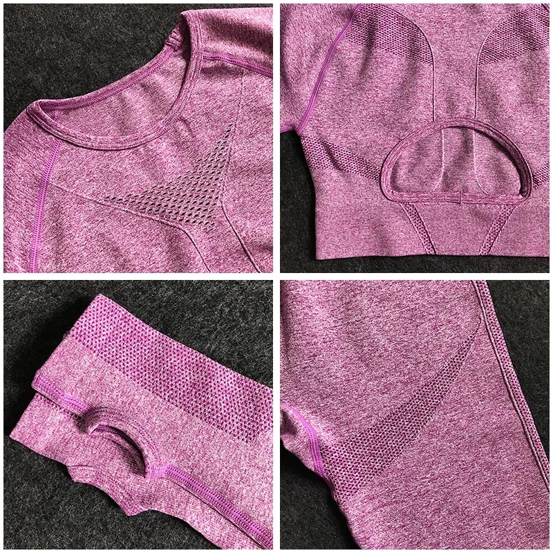 Seamless Activewear Wear Solid Color Hollow Out Workout Gym Sets For Women Sport Suit Yoga Set