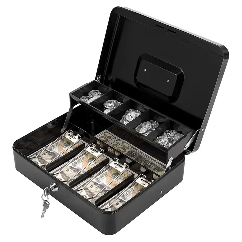 Yoobox New Metal Large Cash Box Money Box with Lock 100% Safe