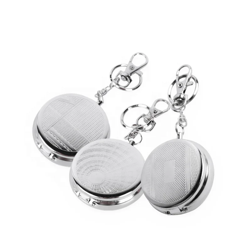metal portable ashtray in chrome finished with key chain Miniature Portable Small Metal Round Environmental Pocket Ashtray