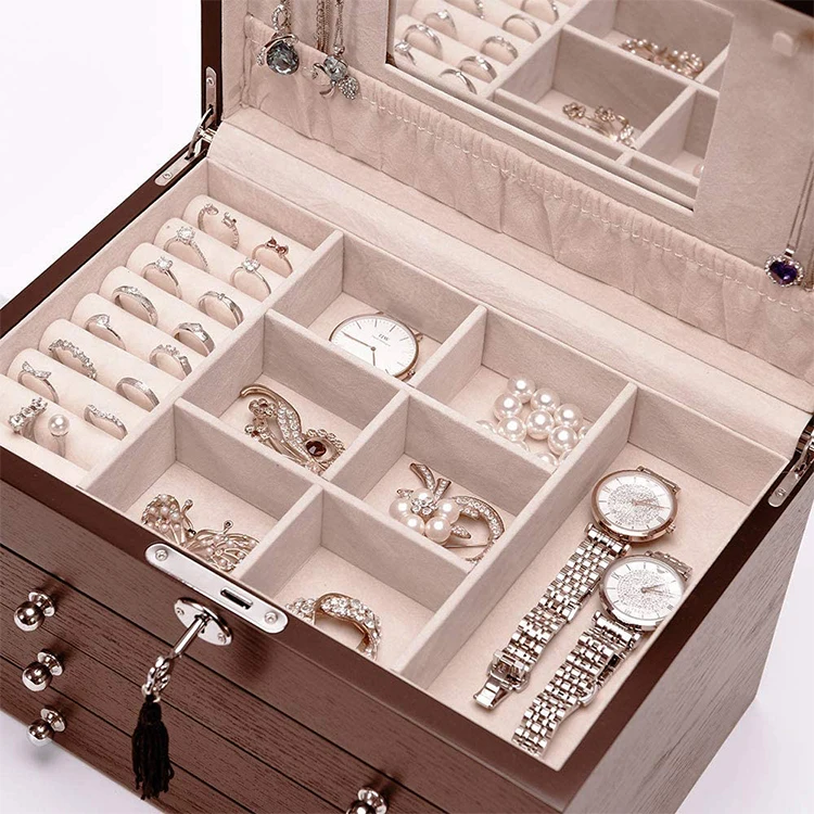 wooden jewelry box and luxury lacquer jewelry case jewelry case with mirror