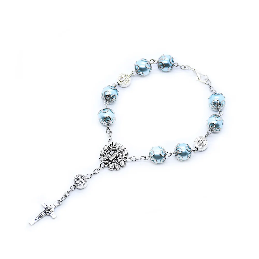 Wholesale Prayer Rosary Bracelet Cross Charm L Benedict Full Drill Car Pendant Decorative Beaded Rosary