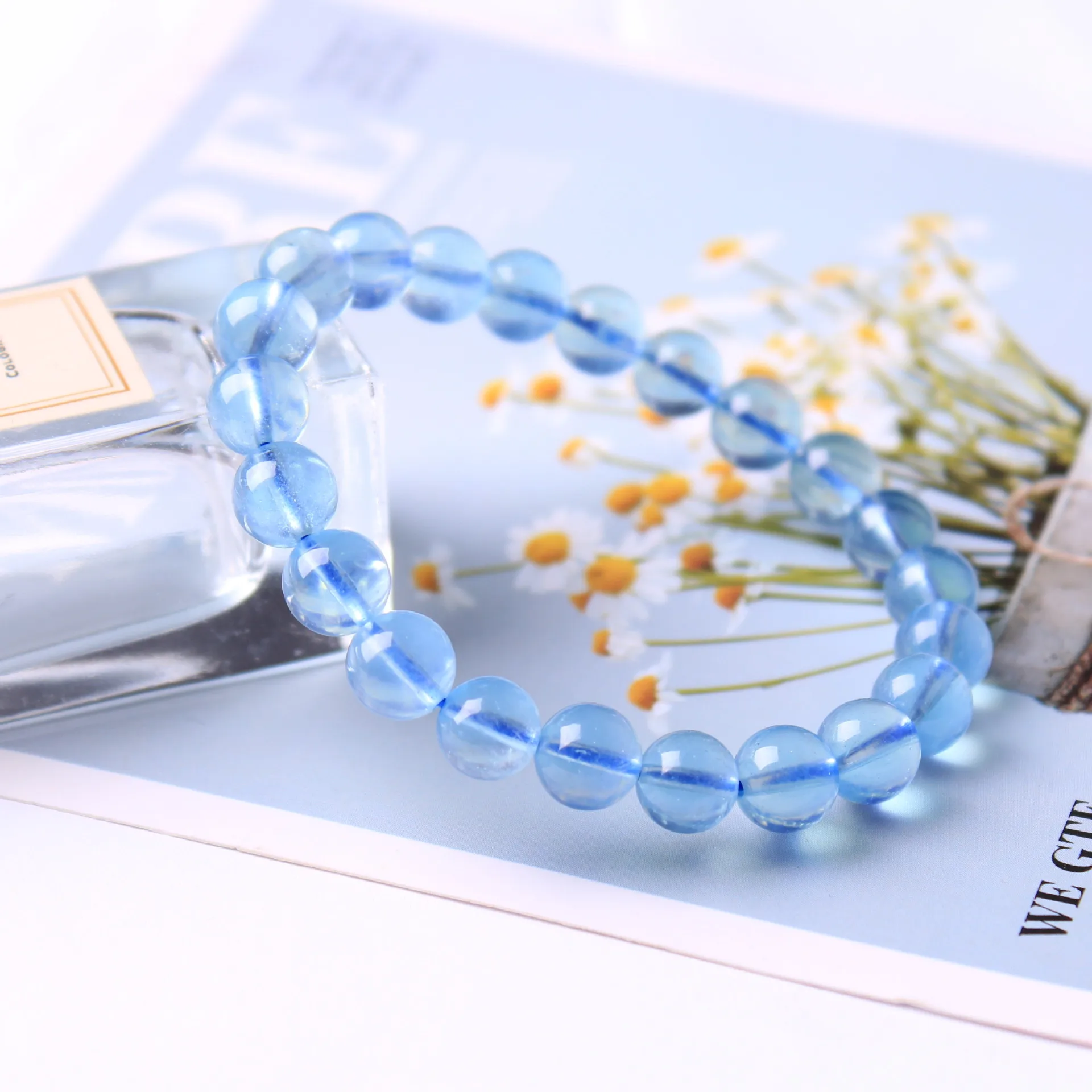 Natural stone bead bracelet Aquamarine Bracelet Blue Crystal Gem Jewelry European and American popular jewelry