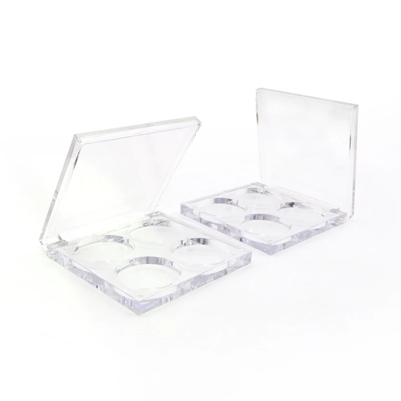 good quality square 4 shades custom eyeshadow palette empty transparent clear blush eye shadow palette with round pans mirror
