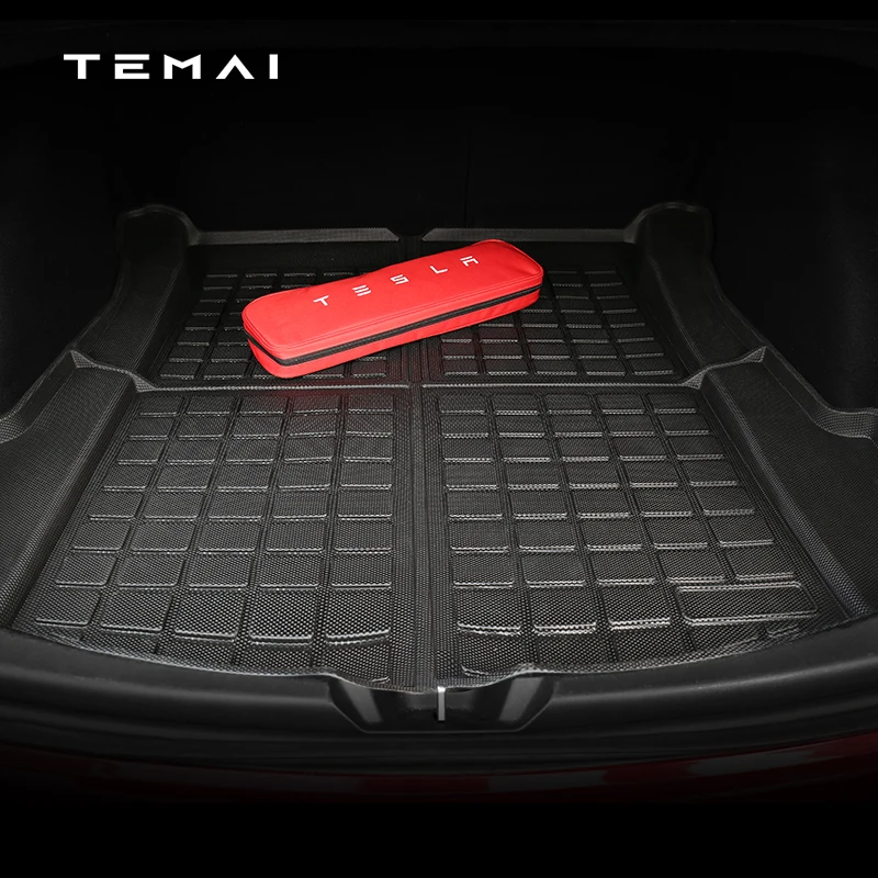 TEMAI all weather 3D 5D full set TPE seat back protective mats rear trunk mat customized car accessories for Tesla Model 3/Y