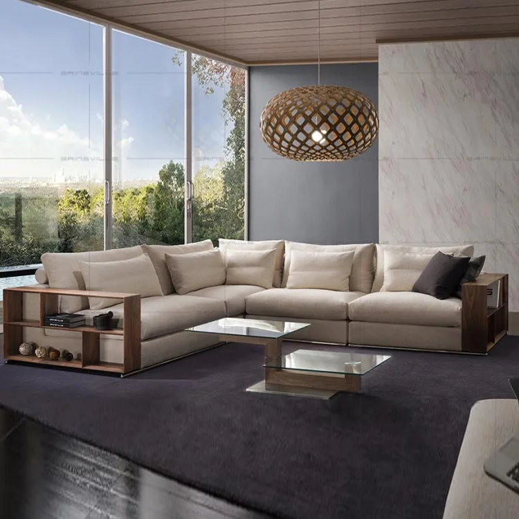 Home Furniture Feather sofa Comfortable Top fabric New Design L Shape Chaise Fabric Sofa