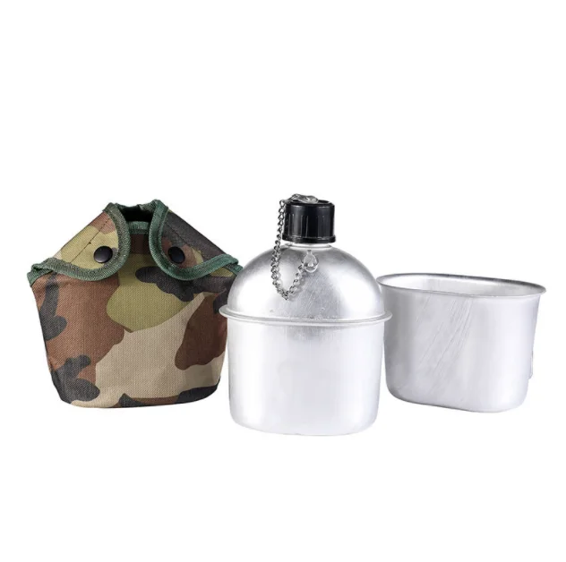 DFK1000 camping outdoor portable Aluminum water bottle with mug and pouch camouflage color