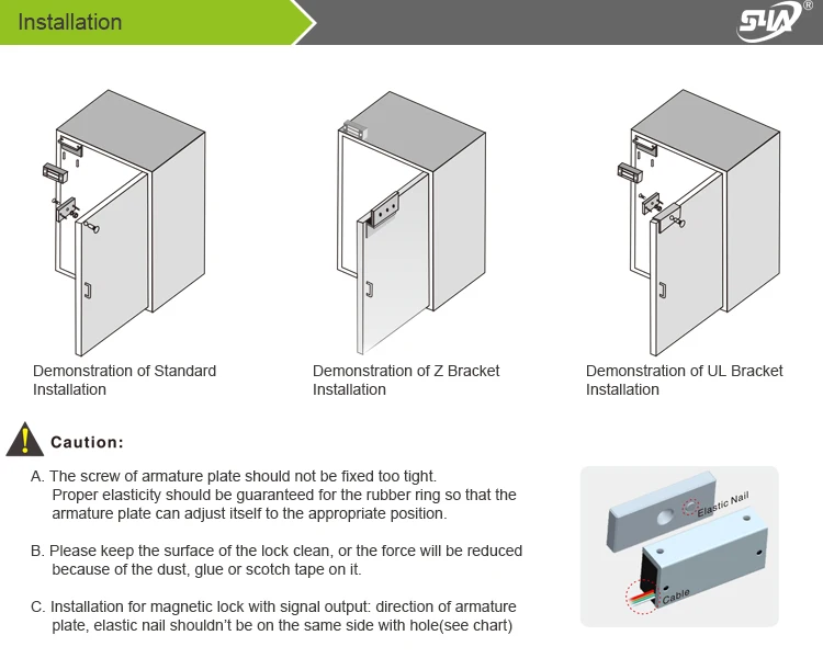 Stainless steel/Aluminum bracket for magnetic lock