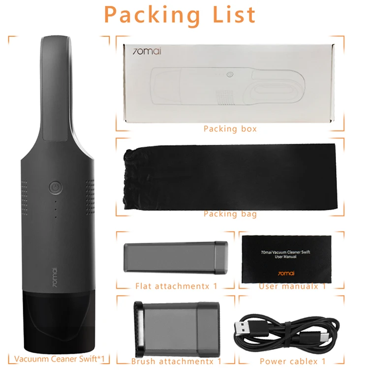 
Original Xiaomi 70mai Car Vacuum Cleaner 5000 Pa Suction Cordless Handheld Car Cleaner 
