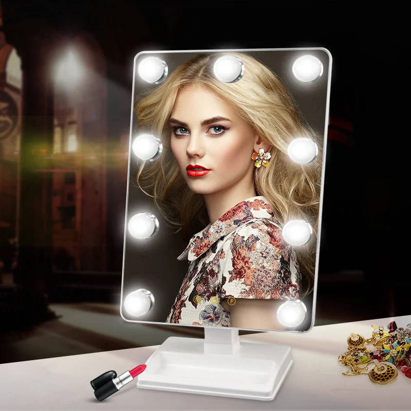 LM01 Touch Screen Large LED Vanity Makeup Mirror Cosmetic Vanity Light Up Make Up Table Mirror 9 LED Bulbs Hollywood Mirror