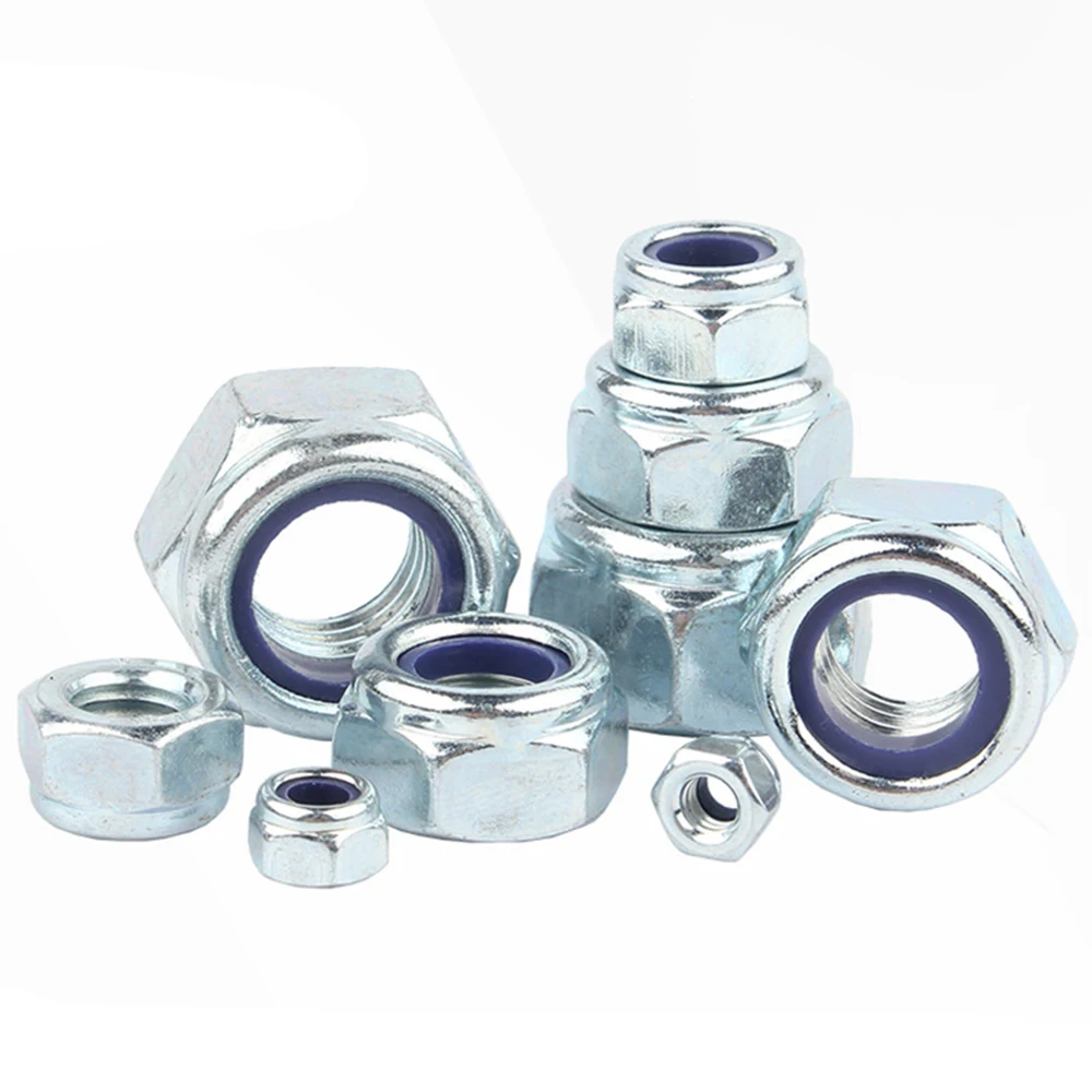 Din985 Blue And White Zinc Hex Nylon Insert Lock Nuts Steel 4.8/8.8/10.9/12.9 Grade Non Slip Self Locking Nut