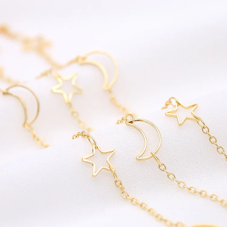 NANA high quality 14k italian gold plated chain,2mm brass gold chain with stars and moons