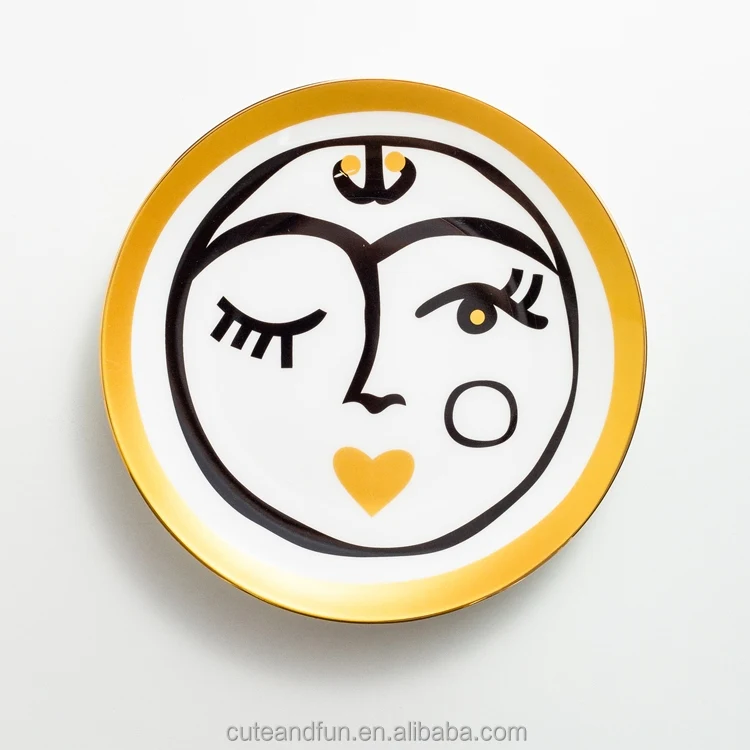 Home Art Decor 8 inch Dinner Plates Gold Rimmed Dessert Plates Fashion Dishes & Plates for Decorations