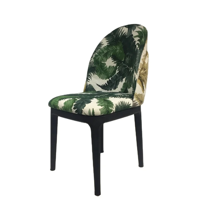 New design Home furniture Rustic Garden style printed curved back fabric dining chair
