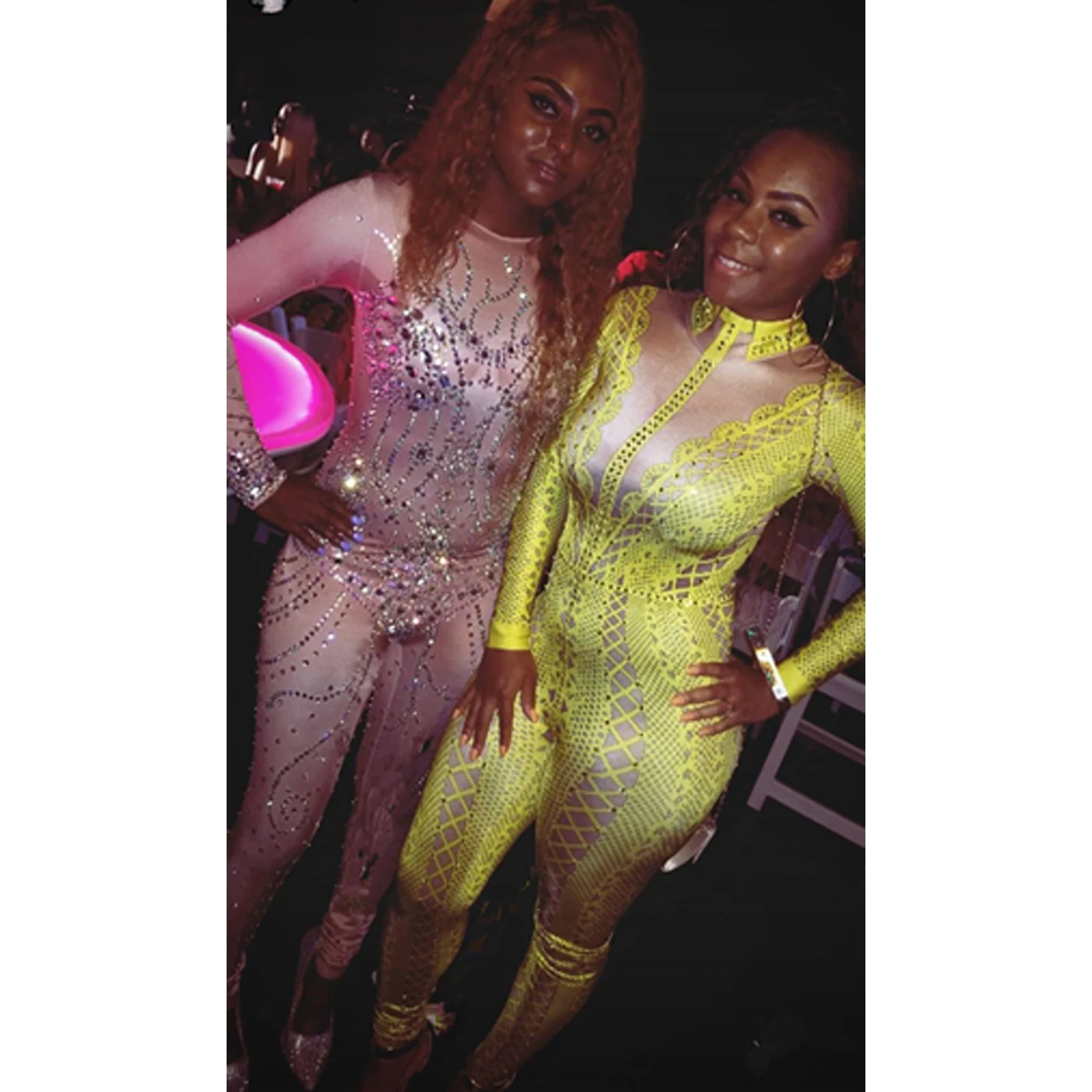 Лидер продаж Amazon, сексуальные прозрачные сетчатые боди со стразами для женщин, женские облегающие вечерние комбинезоны большого размера, комбинезоны, комбинезоны