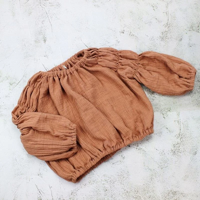 
Orgainc muslin cotton girl top oversized hot sale Lantern sleeve baby Blouse 