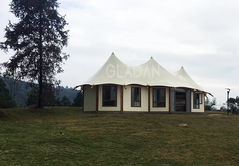 Durable modular tent fabric house outdoor glamping resort hotel luxury tent houses with bathroom and kitchen area
