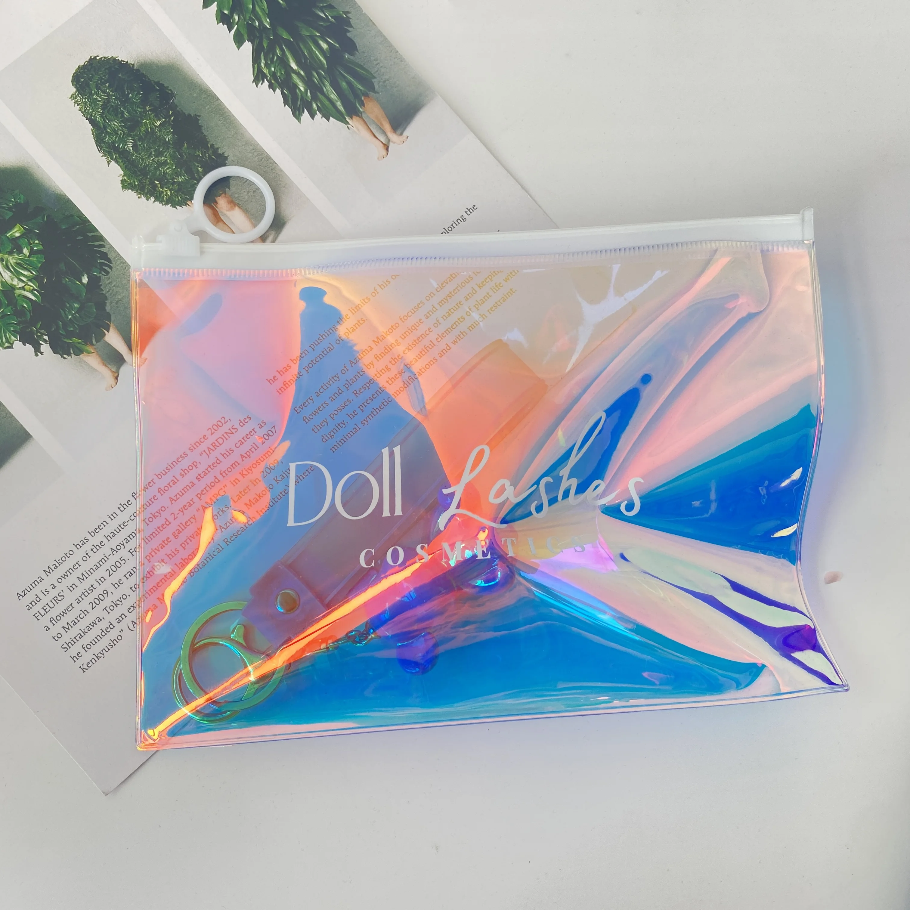 Eco Custom Logo Magic Colour Ziplock Makeup Bag Laser Transparent Pvc Waterproof Zip Makeup Bag