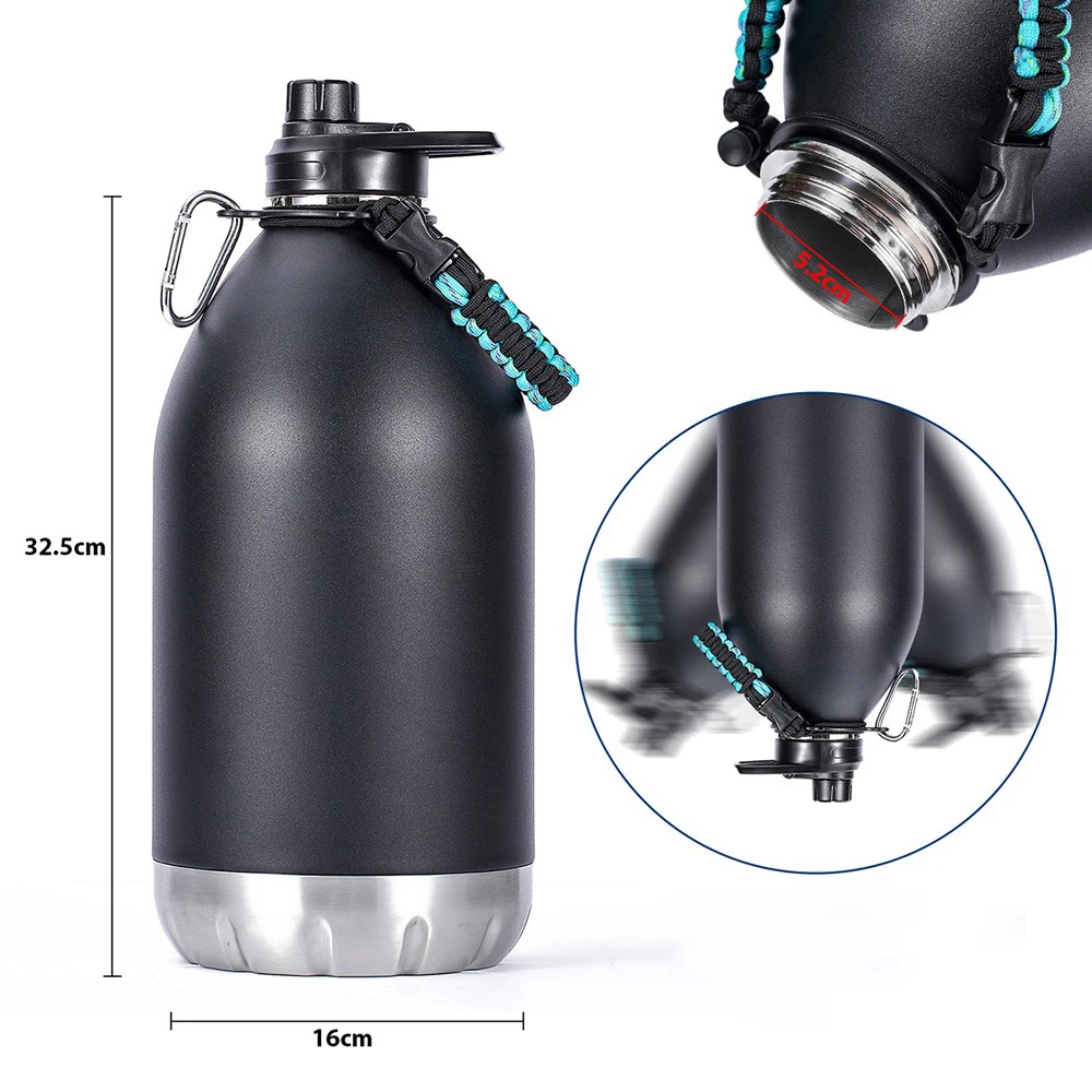 Food Grade Thermo Drinking Water Flask 128oz Vacuum Insulated Water Jug One Gallon Stainless Steel Water Bottle
