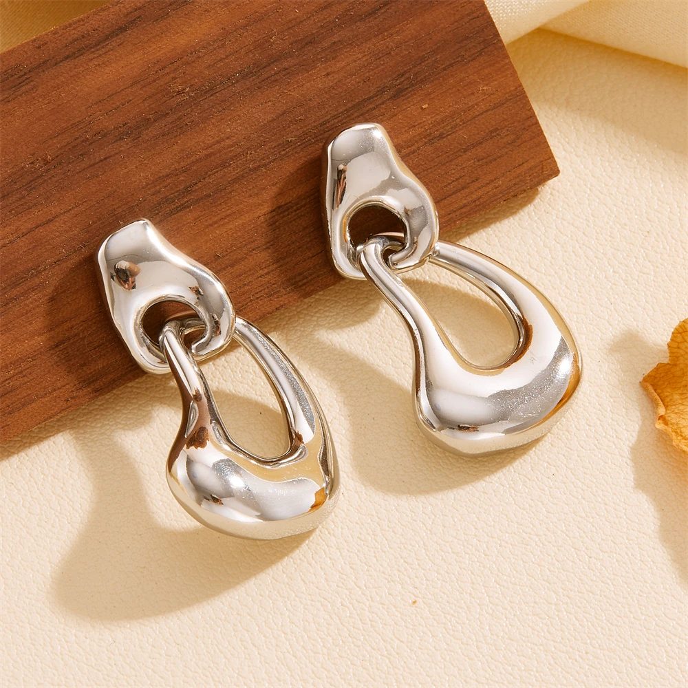 2024 Vintage Style Stainless Steel 18K Gold-Plated Double Ring Earrings for Women with Irregular Shape and Bezel Setting