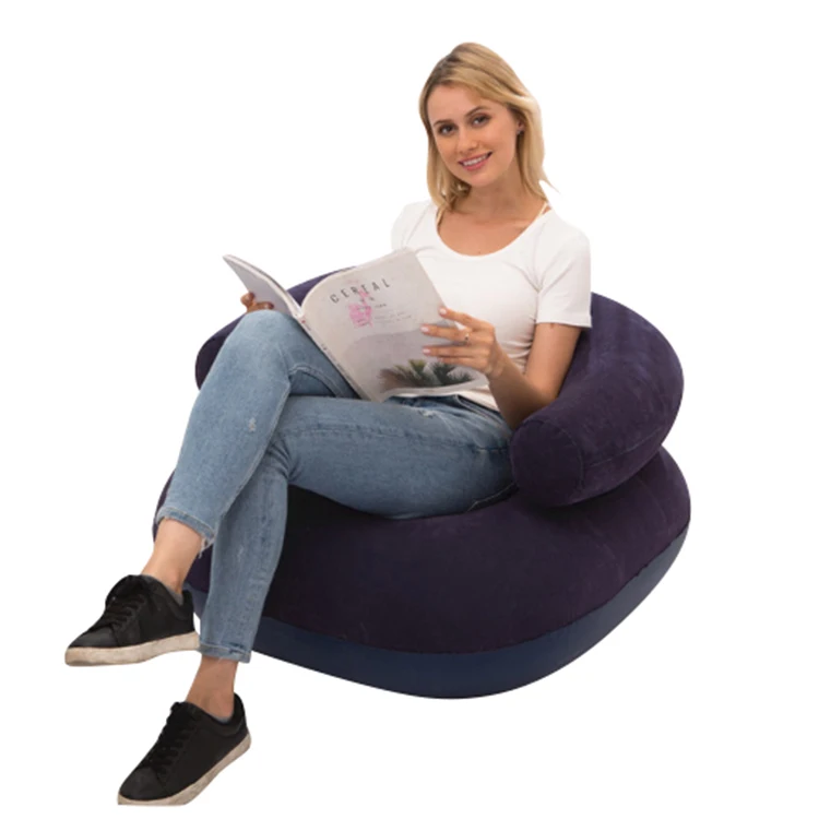 Синяя U-образная спинка, Флокированный одиночный надувной диван-стул