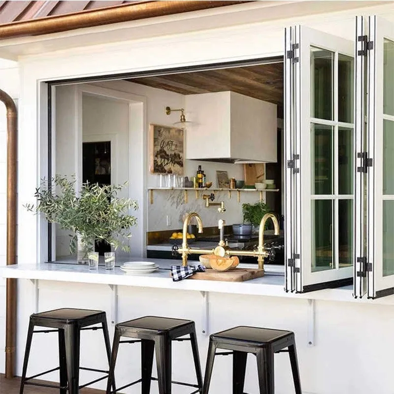 Aluminum Folding Windows Double Tempered Glass Organ Style Horizontal Sliding Folding Windows