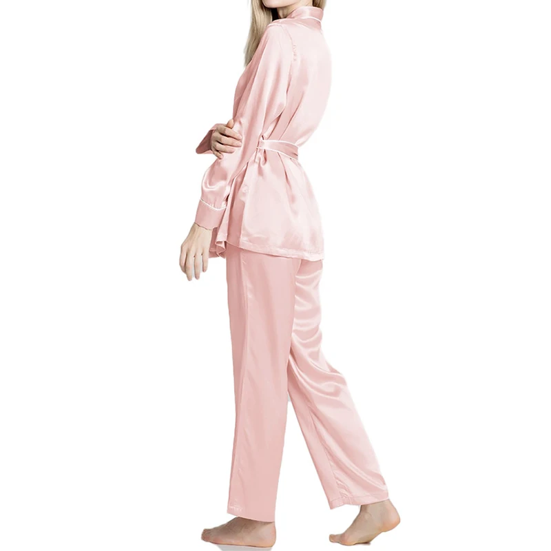 Wholesale Full Length Silk Pyjamas Set Silk Long Sleeve V Neck Women Pajama