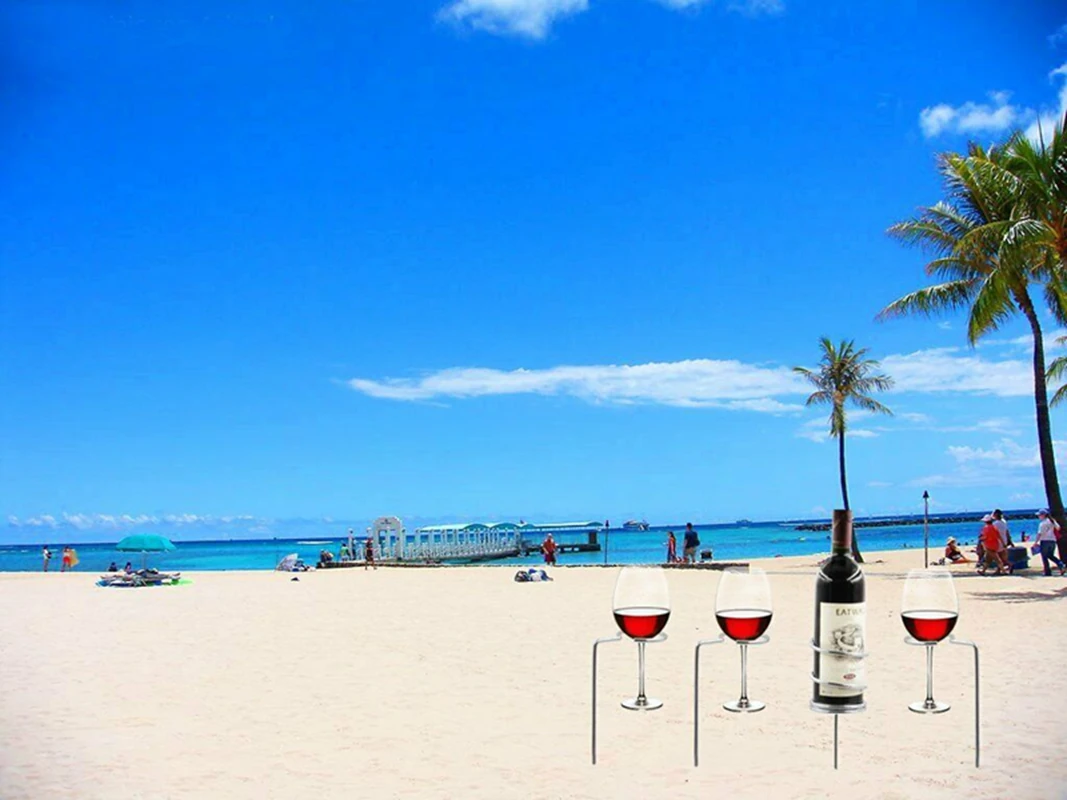 Outdoor Wine Accessories Stick, Wine Drinking Bottle Glass Cup Stakes Holder Rack For Garden Party