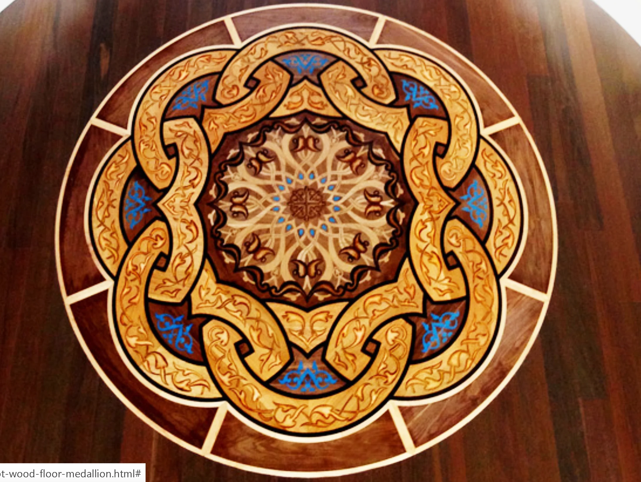 Hardwood floor medallions inlays for new and existing floors patterned design