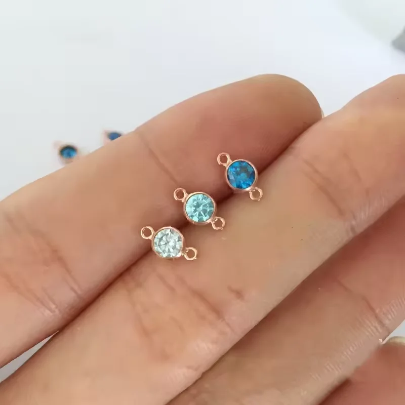 Vintage Jewelry 14K Rose Gold Filled Bezel Zircon Stone Connectors for Jewelry Bracelet Making
