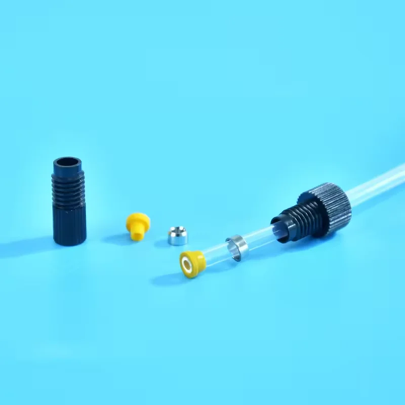 FEP Tube Connect Flangeless Fittings with ETFE Ferrules SUS316 Clips, 1/4-28UNF Flat Bottom, Strict Tolerance, Air Tightness