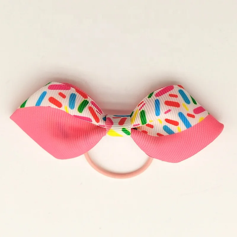 E-Magic 196 color custom handmade 2mm*3mm Baby Customized Printed hair band Grosgrain ribbon bow with rubber