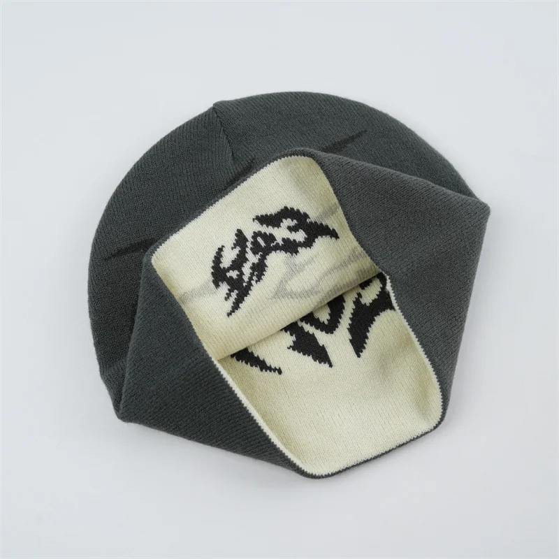 Customized Jacquard logo double sided Knitted beanies hats,Custom acrylic reversible beanies  custom pattern club beanies