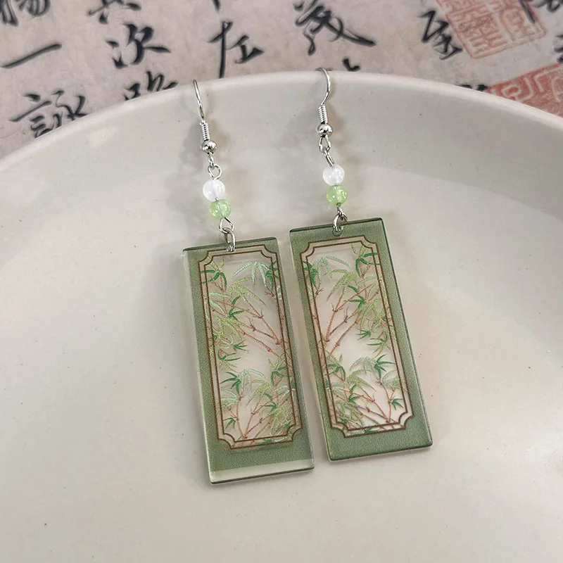 Delicate Ink Painting Earrings Handmade Vintage New Chinese Style Ear Hooks
