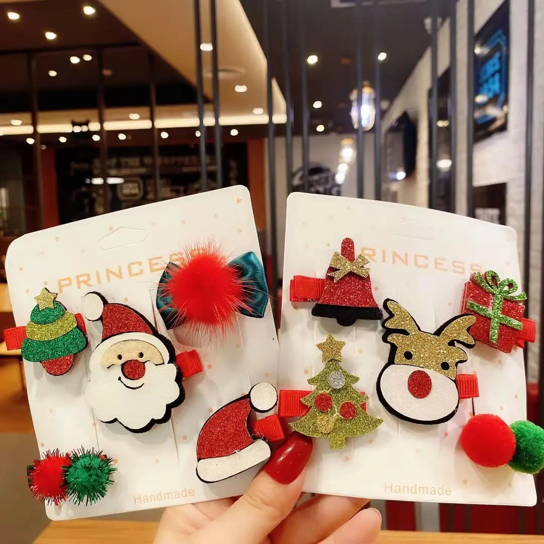 Unique Christmas Snowman hairpins gifts 5pcs/set Cute elk deer hair clips Santa Hairgrips Set for Children